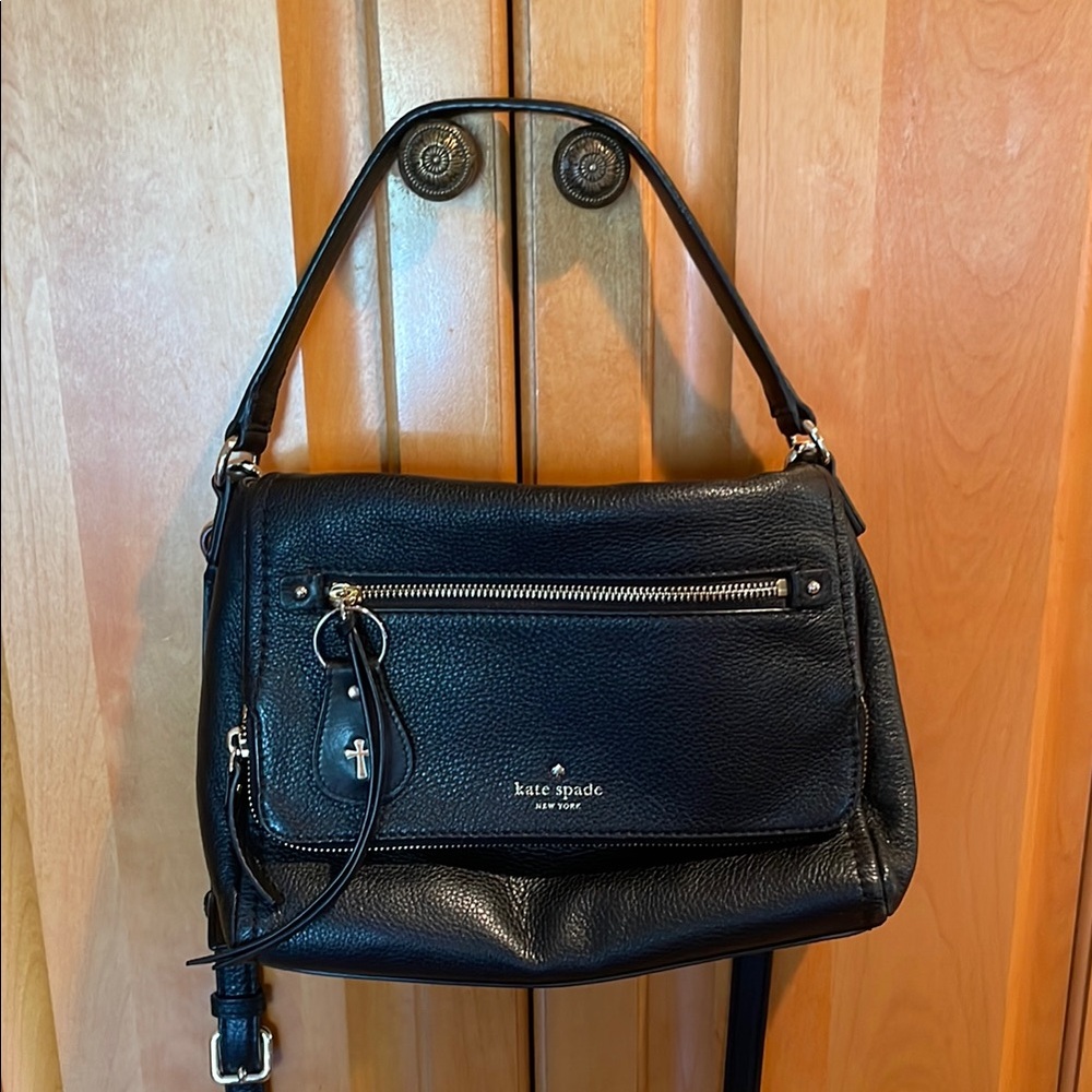 Kate Spade Black Leather Shoulder/Tote Pebbled Leather Bag W/Dust Drawstring Bag